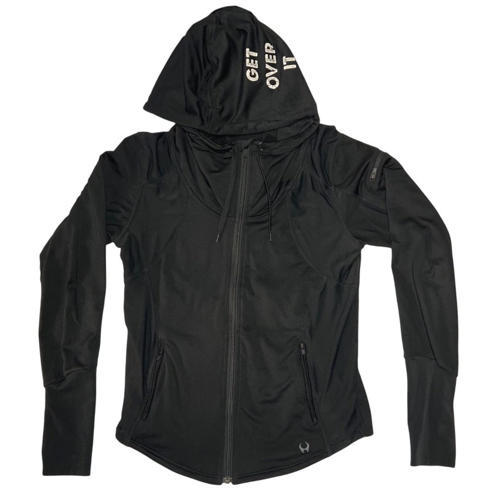 Hylete Performance Training Jacket Womens Medium Black Hooded EUC